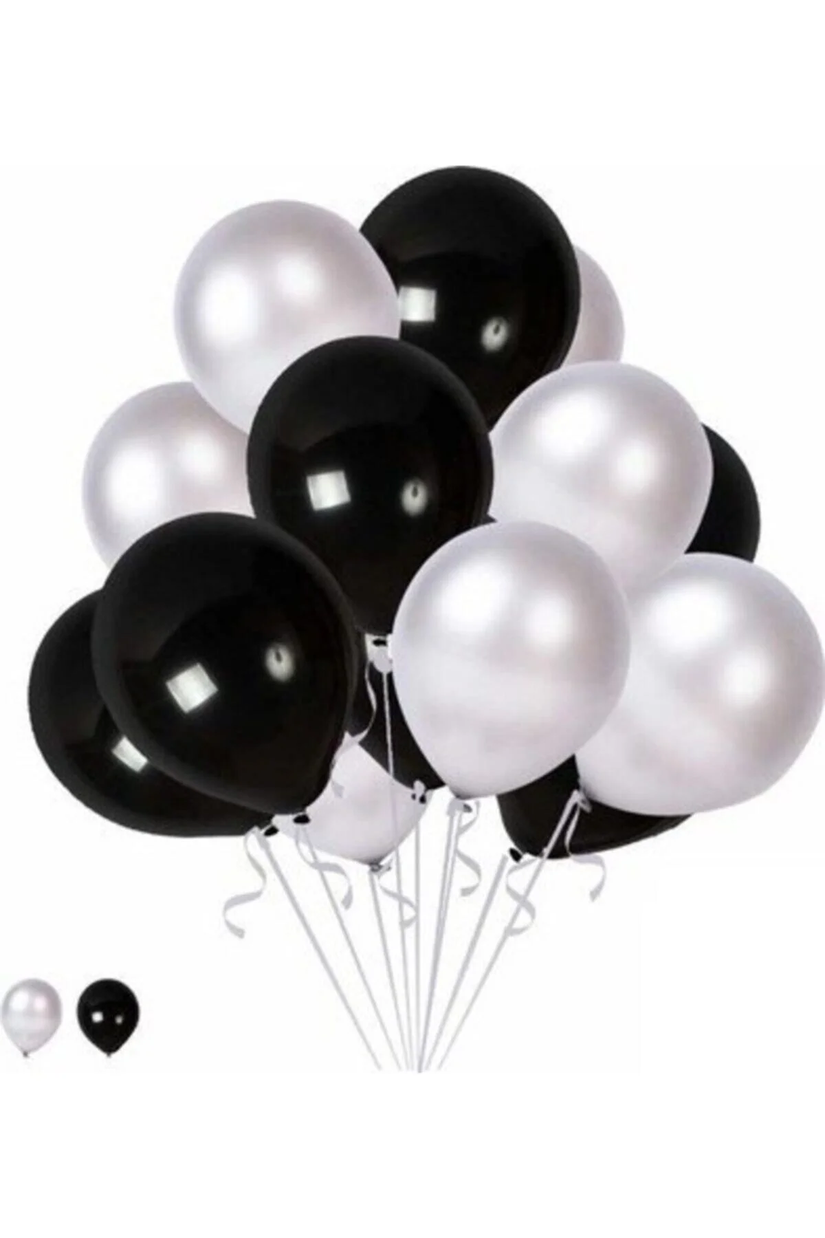 Balon Metalik Sedefli Uçan Balon Gümüş - Siyah Karışık Balon 100 Adet