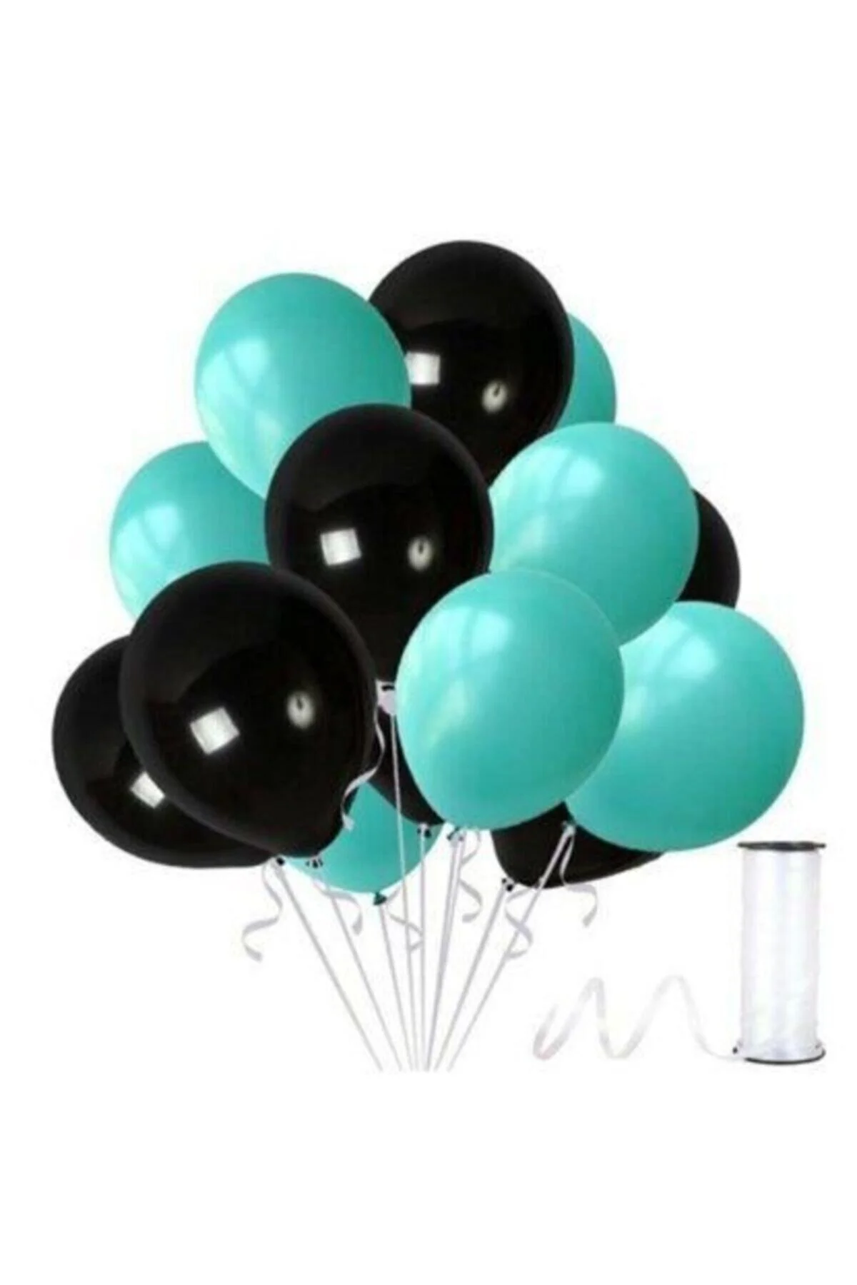 Fırsat Ayı 10 Adet Mint Su Yeşili-siyah Metalik Sedefli Balon - Firsat Ayi Görsel 2