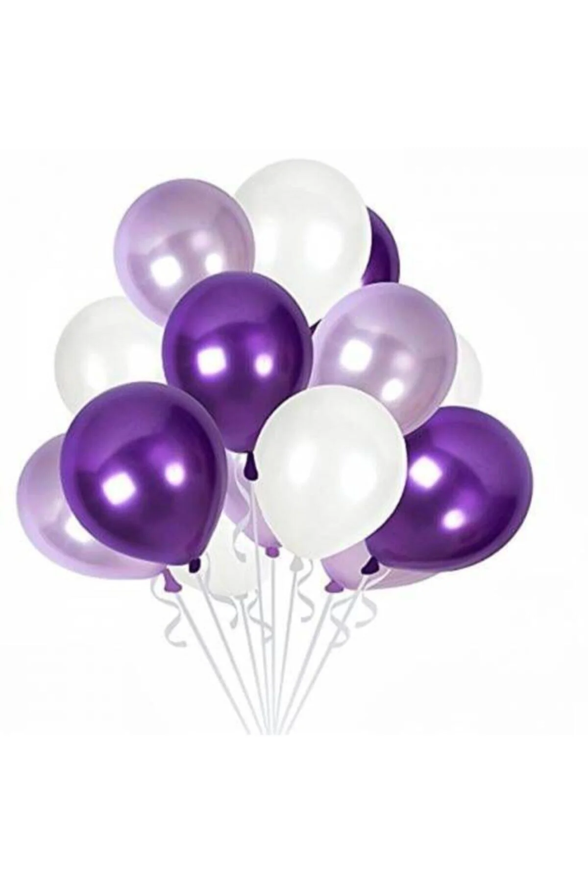 Fırsat Ayı 60 Adet Metalik Sedefli Kaliteli Balon - 20 Beyaz 20 Lila 20 Mor
