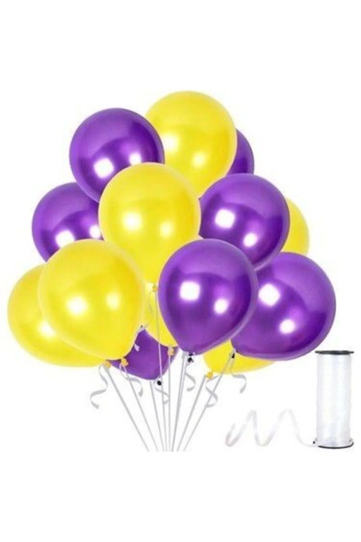 Fırsat Ayı 30 Adet Metalik Sarı, Mor Balon Konsepti-uçan Balon