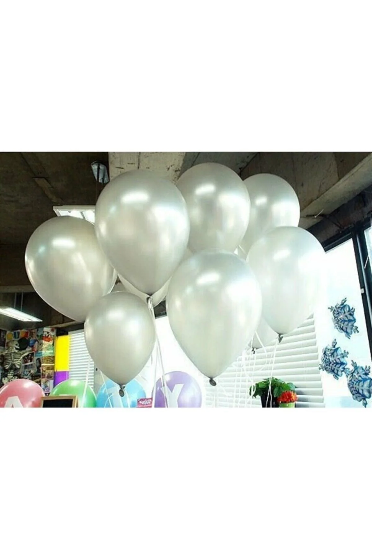 Fırsat Ayı 25 Adet Metalik Sedefli Parlak Gümüş Gri Balon (HELYUMLA UÇAN)