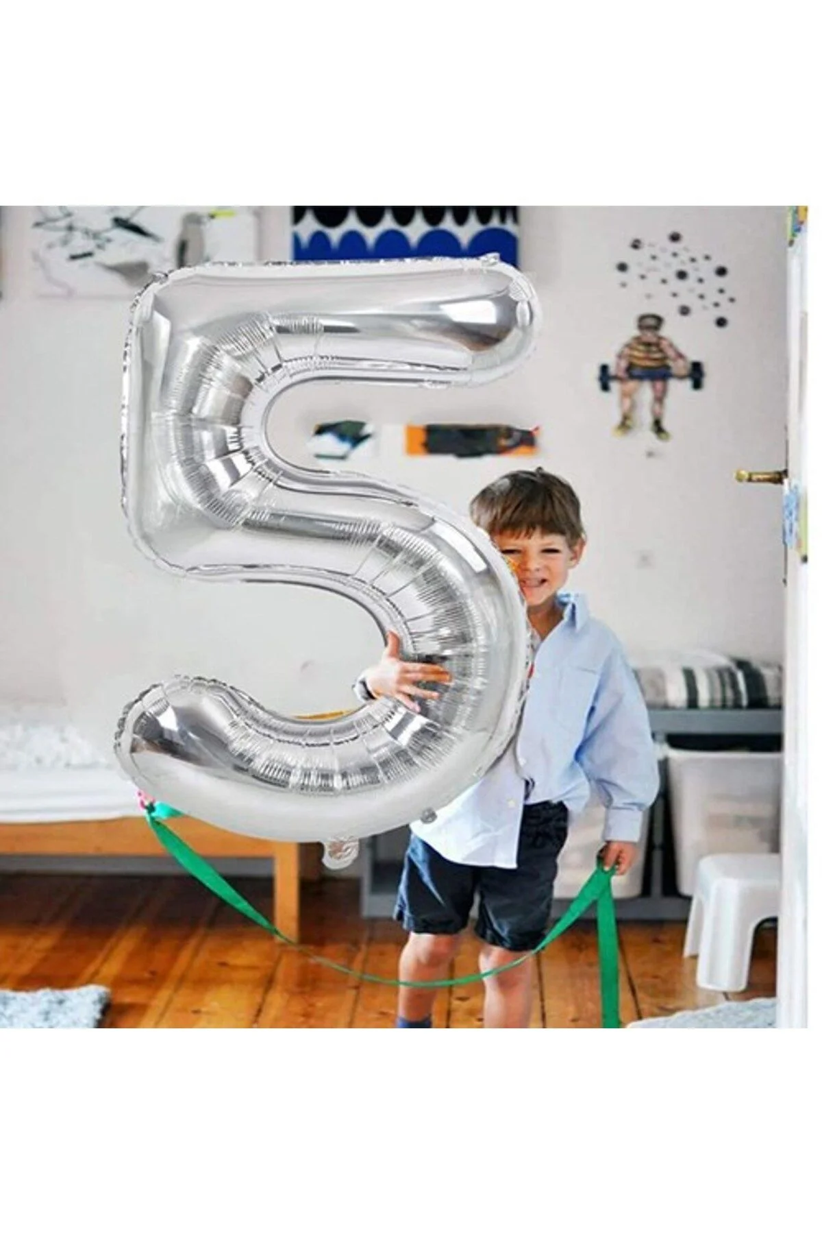 4 Rakam Folyo Balon Gümüş 100 cm - Partioutlet Görsel 4