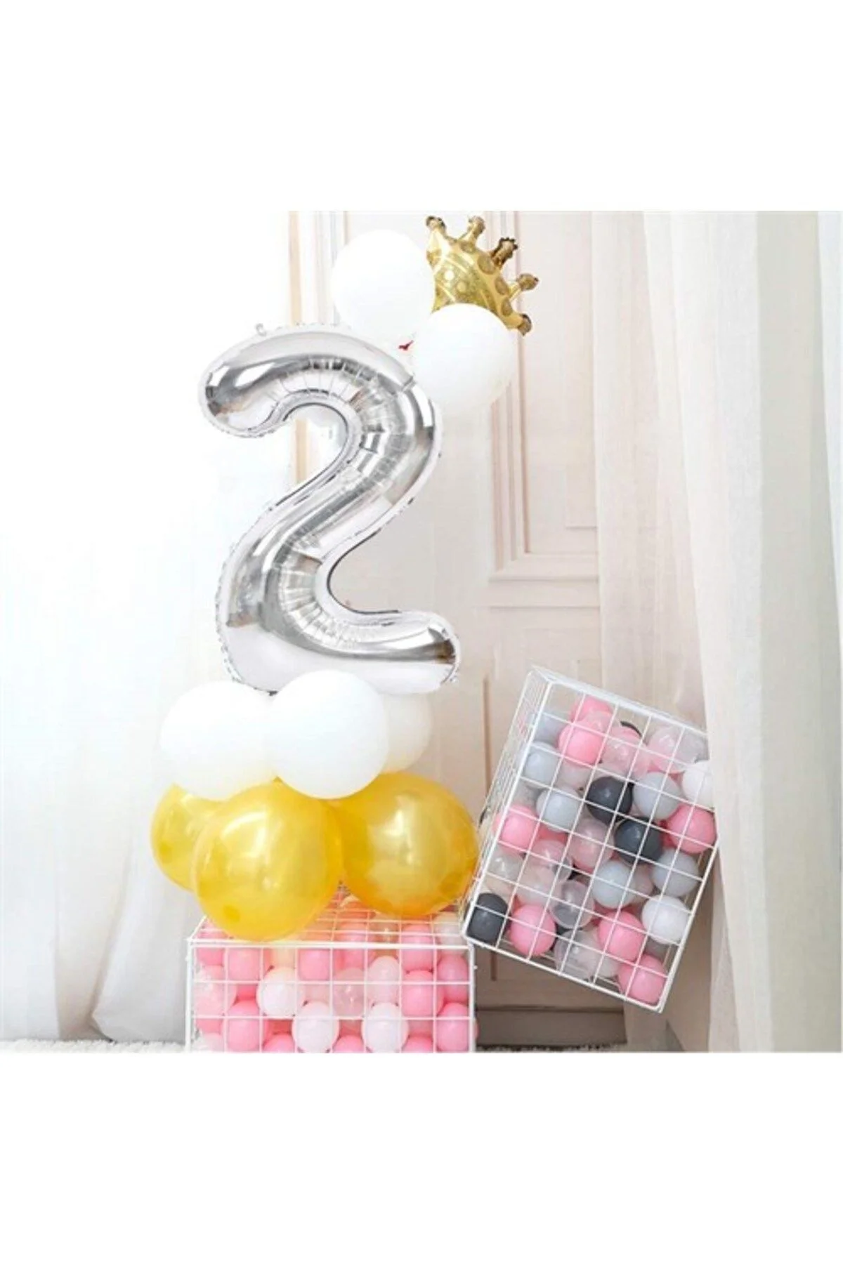 4 Rakam Folyo Balon Gümüş 100 cm - Partioutlet Görsel 5