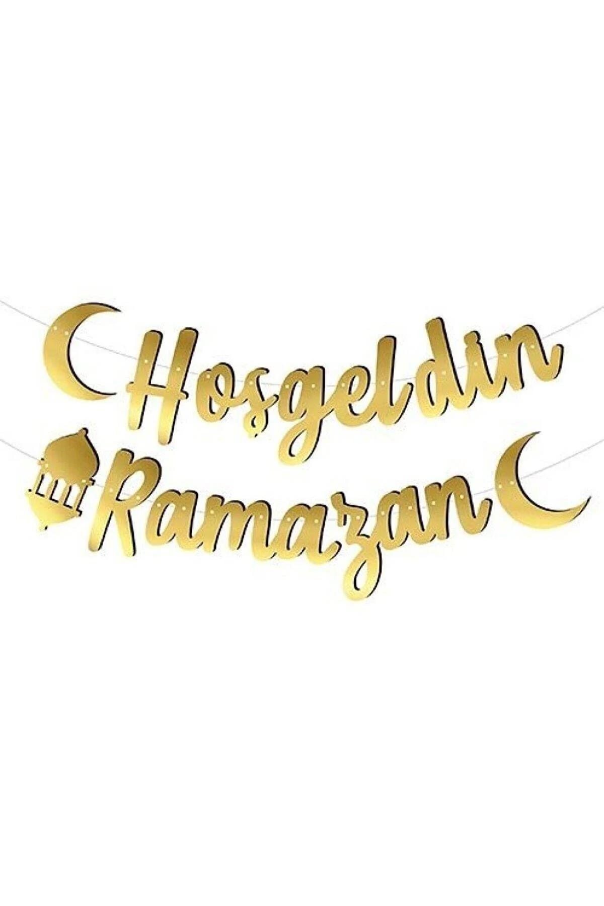 Hoşgeldin Ramazan Kaligrafi Banner Gold Renkli Ipe Dizili Altın Ramazan Süsü - PEKSHOP