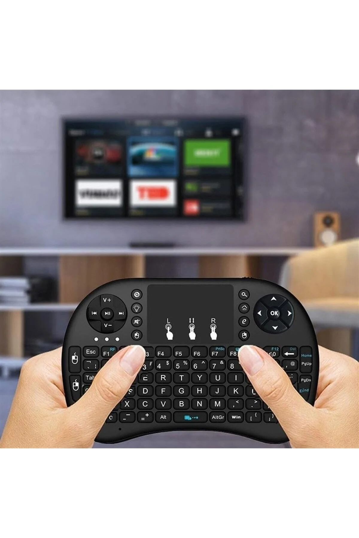 Kablosuz Şarjlı Mini Türkçe Q Klavye Smart Tv Ps3 Dokunmatik Mouse - HomeCare Görsel 5