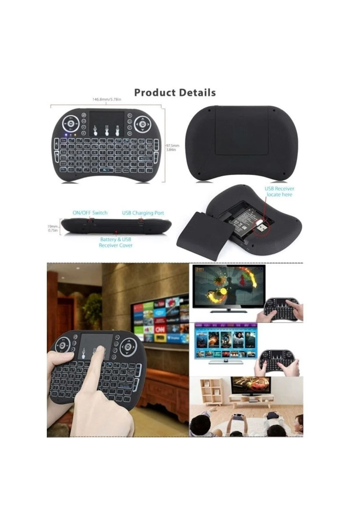 Kablosuz Şarjlı Mini Türkçe Q Klavye Smart Tv Ps3 Dokunmatik Mouse - HomeCare Görsel 4