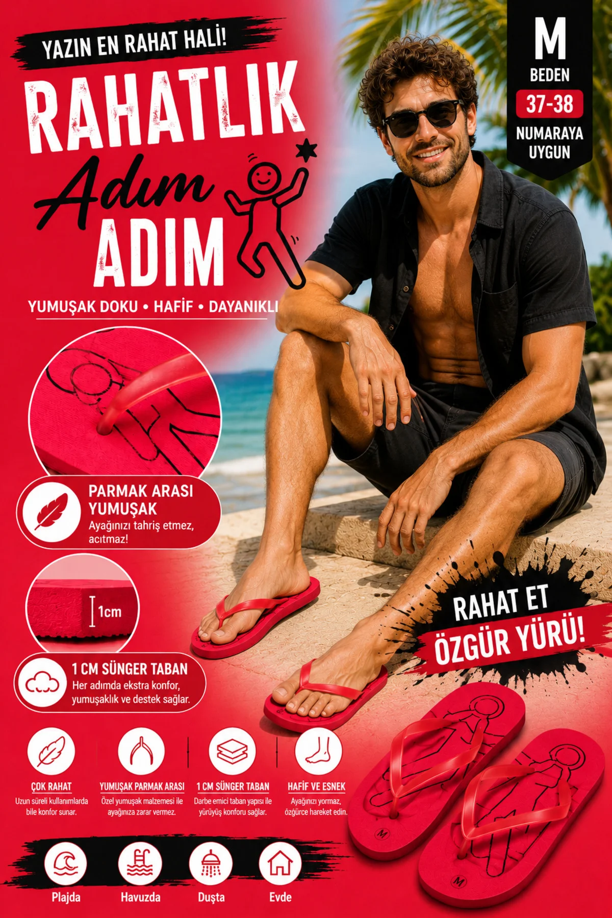 Basic Parmak Arası Terlik Unisex Kadın Erkek Çocuk EVA Plaj Terliği Flip Flop Yazlık Deniz Havuz Gün - PEMBECİN Görsel 6