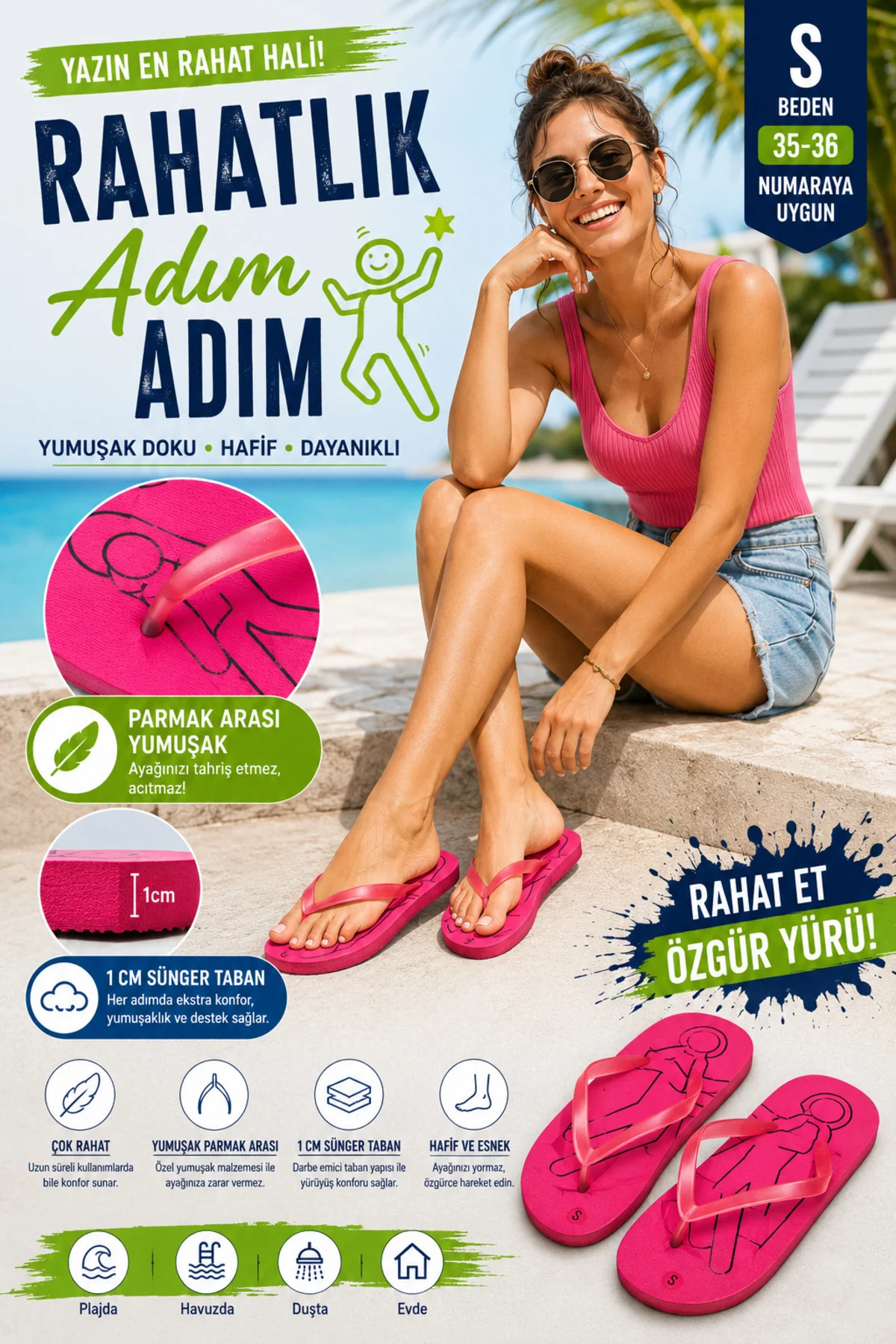 Basic Parmak Arası Terlik Unisex Kadın Erkek Çocuk EVA Plaj Terliği Flip Flop Yazlık Deniz Havuz Gün