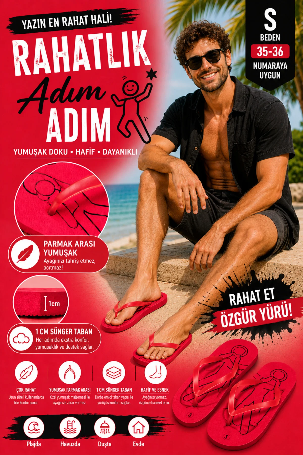 Basic Parmak Arası Terlik Unisex Kadın Erkek Çocuk EVA Plaj Terliği Flip Flop Yazlık Deniz Havuz Gün - PEMBECİN Görsel 7