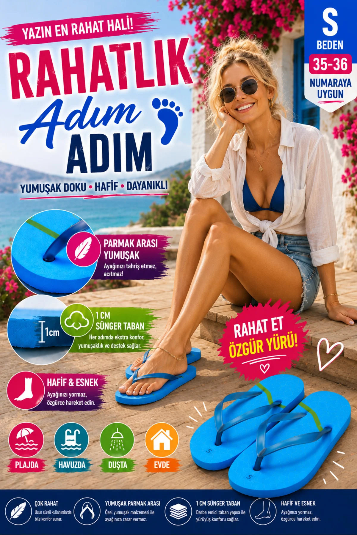 Basic Parmak Arası Terlik Unisex Kadın Erkek Çocuk EVA Plaj Terliği Flip Flop Yazlık Deniz Havuz Gün - PEMBECİN Görsel 8