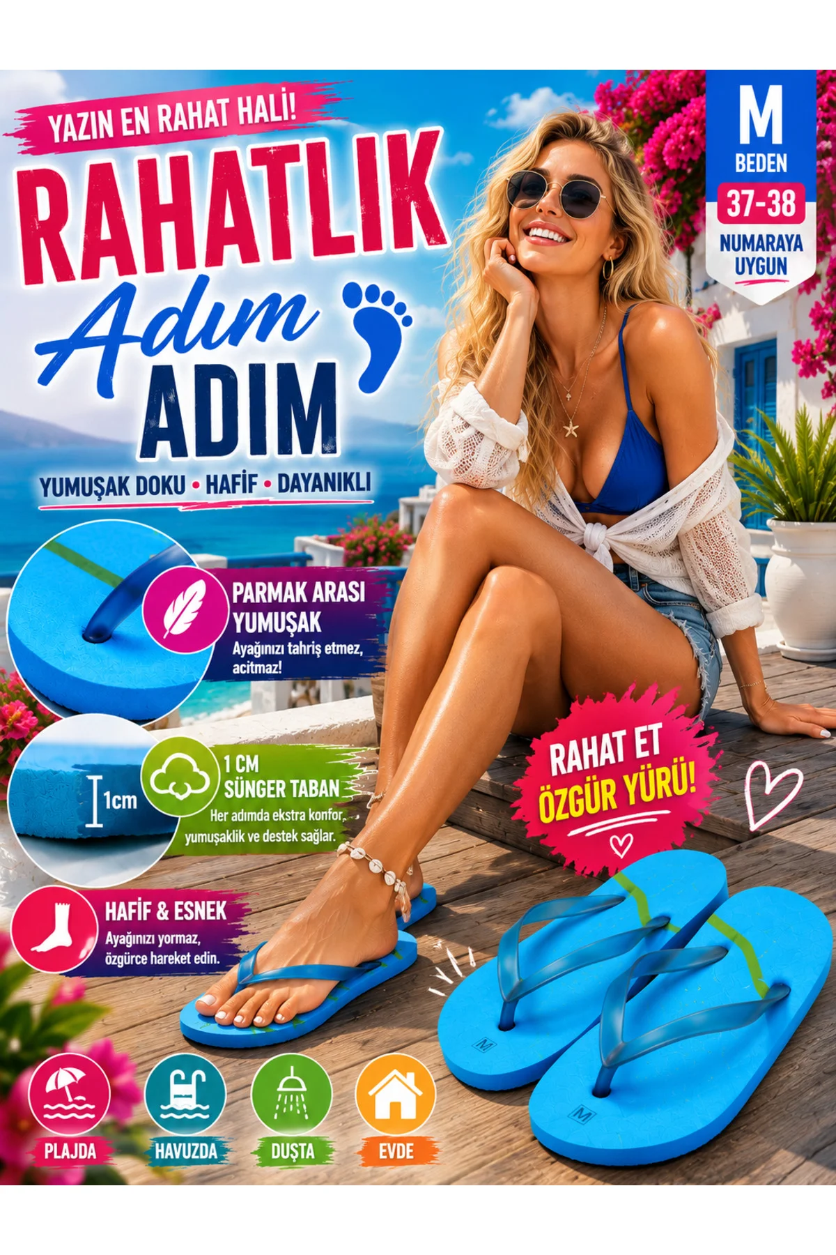 Basic Parmak Arası Terlik Unisex Kadın Erkek Çocuk EVA Plaj Terliği Flip Flop Yazlık Deniz Havuz Gün - PEMBECİN Görsel 5