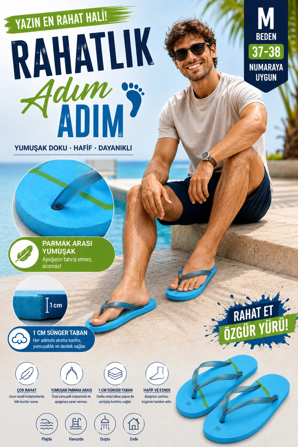 Basic Parmak Arası Terlik Unisex Kadın Erkek Çocuk EVA Plaj Terliği Flip Flop Yazlık Deniz Havuz Gün - PEMBECİN Görsel 2