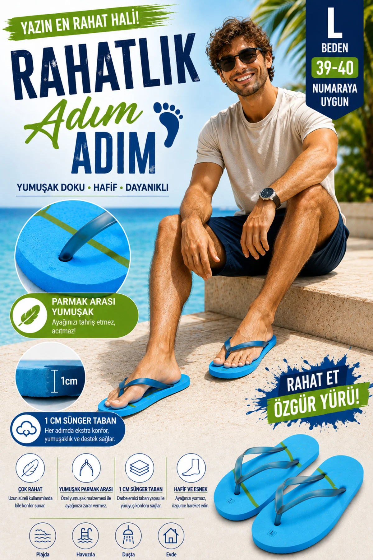 Basic Parmak Arası Terlik Unisex Kadın Erkek Çocuk EVA Plaj Terliği Flip Flop Yazlık Deniz Havuz Gün - PEMBECİN Görsel 3