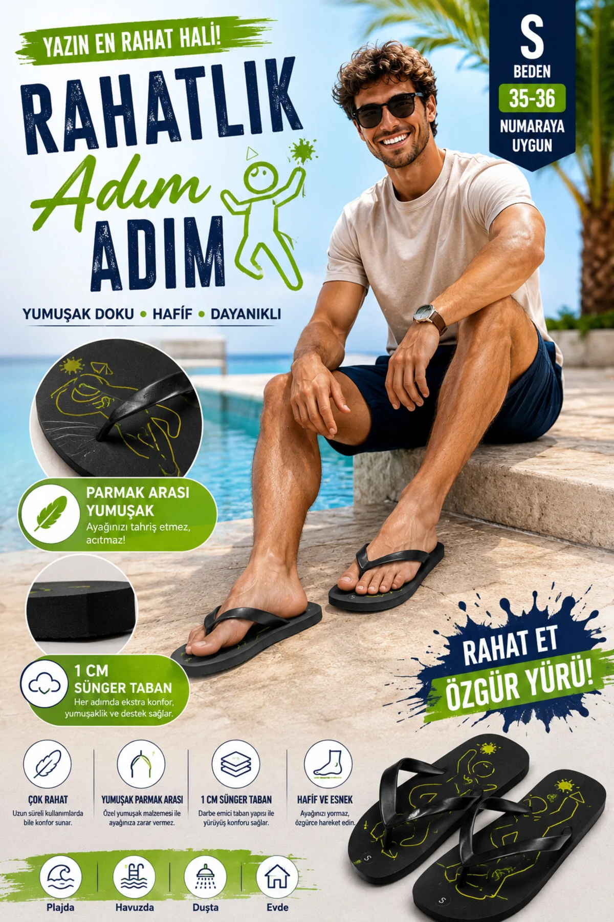Basic Parmak Arası Terlik Unisex Kadın Erkek Çocuk EVA Plaj Terliği Flip Flop Yazlık Deniz Havuz Gün