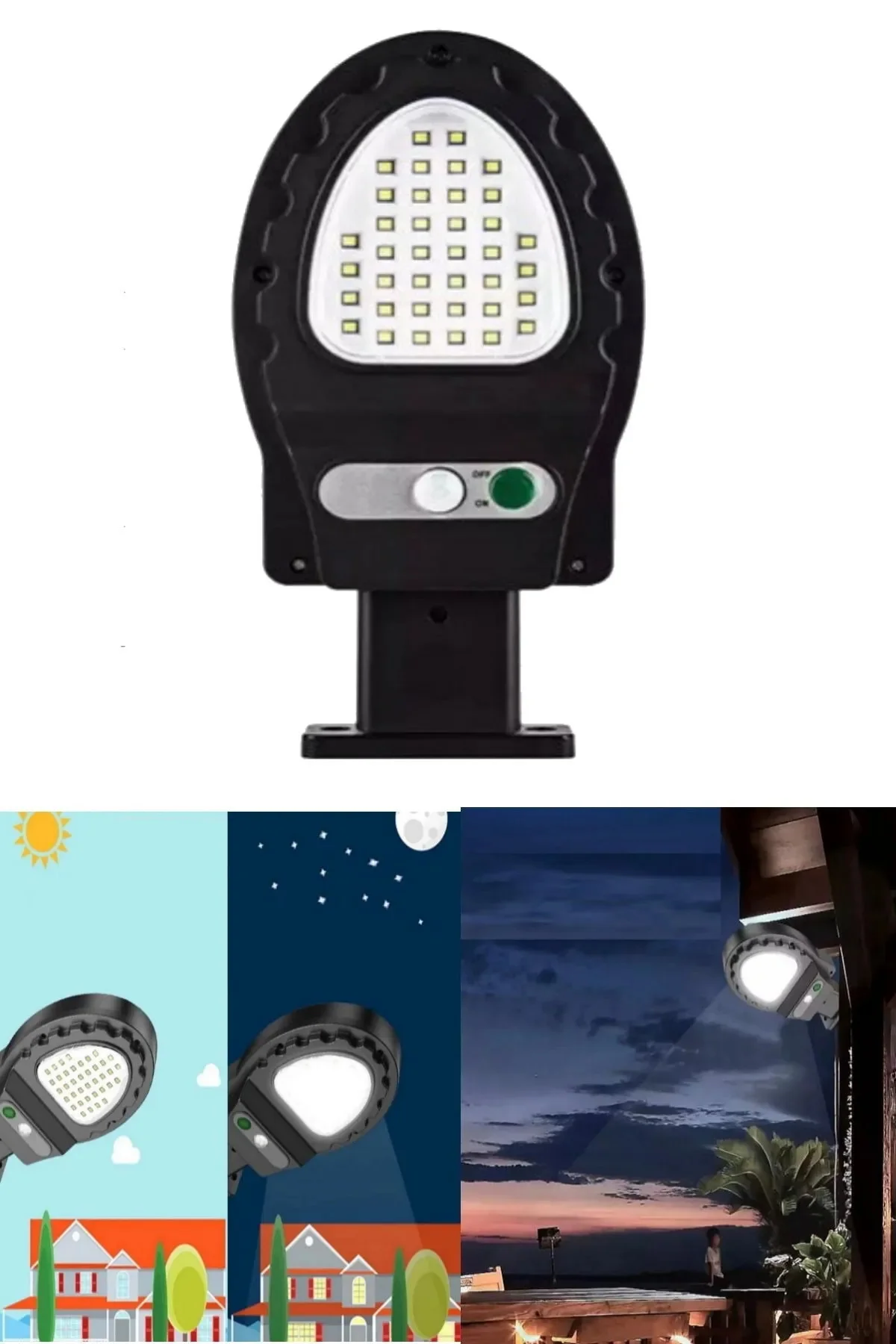 38 Led'li Sensörlü Gece Otomatik Yanan Güneş Enerjili 38 Led Sokak Lambası Solar Aydınlatma - pazariz Görsel 6