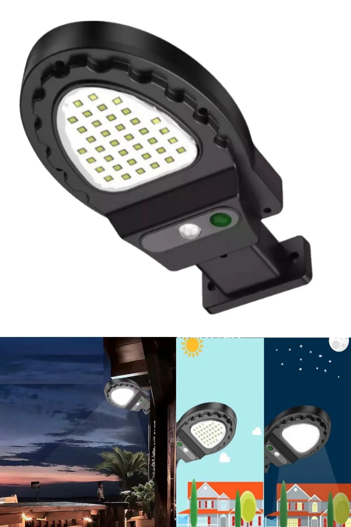 38 Led'li Sensörlü Gece Otomatik Yanan Güneş Enerjili 38 Led Sokak Lambası Solar Aydınlatma - pazariz Görsel 5