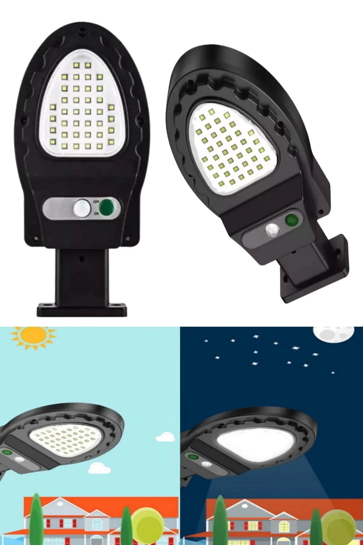 38 Led'li Sensörlü Gece Otomatik Yanan Güneş Enerjili 38 Led Sokak Lambası Solar Aydınlatma - pazariz Görsel 7