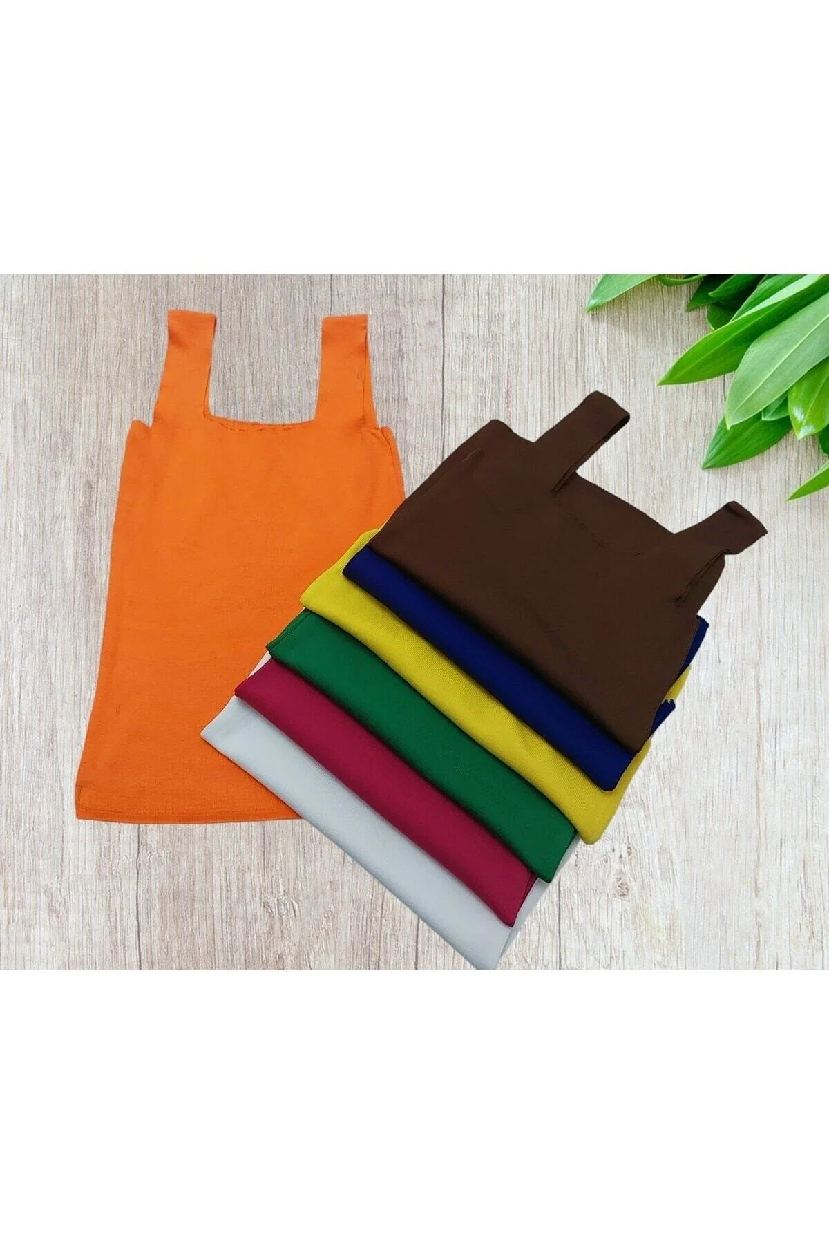 Turuncu Kare Yaka Atlet Triko Bluz Crop S / M / L Beden Uyumlu - PEMBECİN Görsel 3