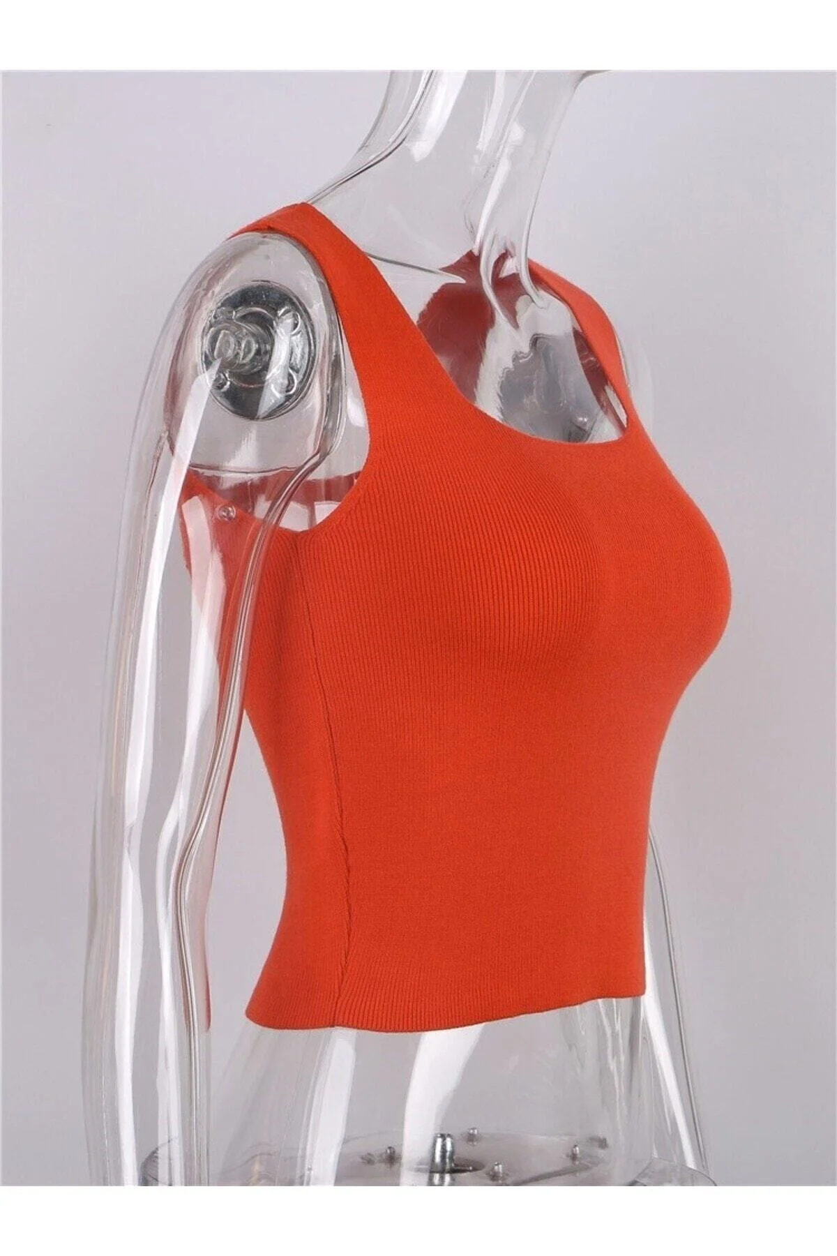 Turuncu Kare Yaka Atlet Triko Bluz Crop S / M / L Beden Uyumlu - PEMBECİN Görsel 2
