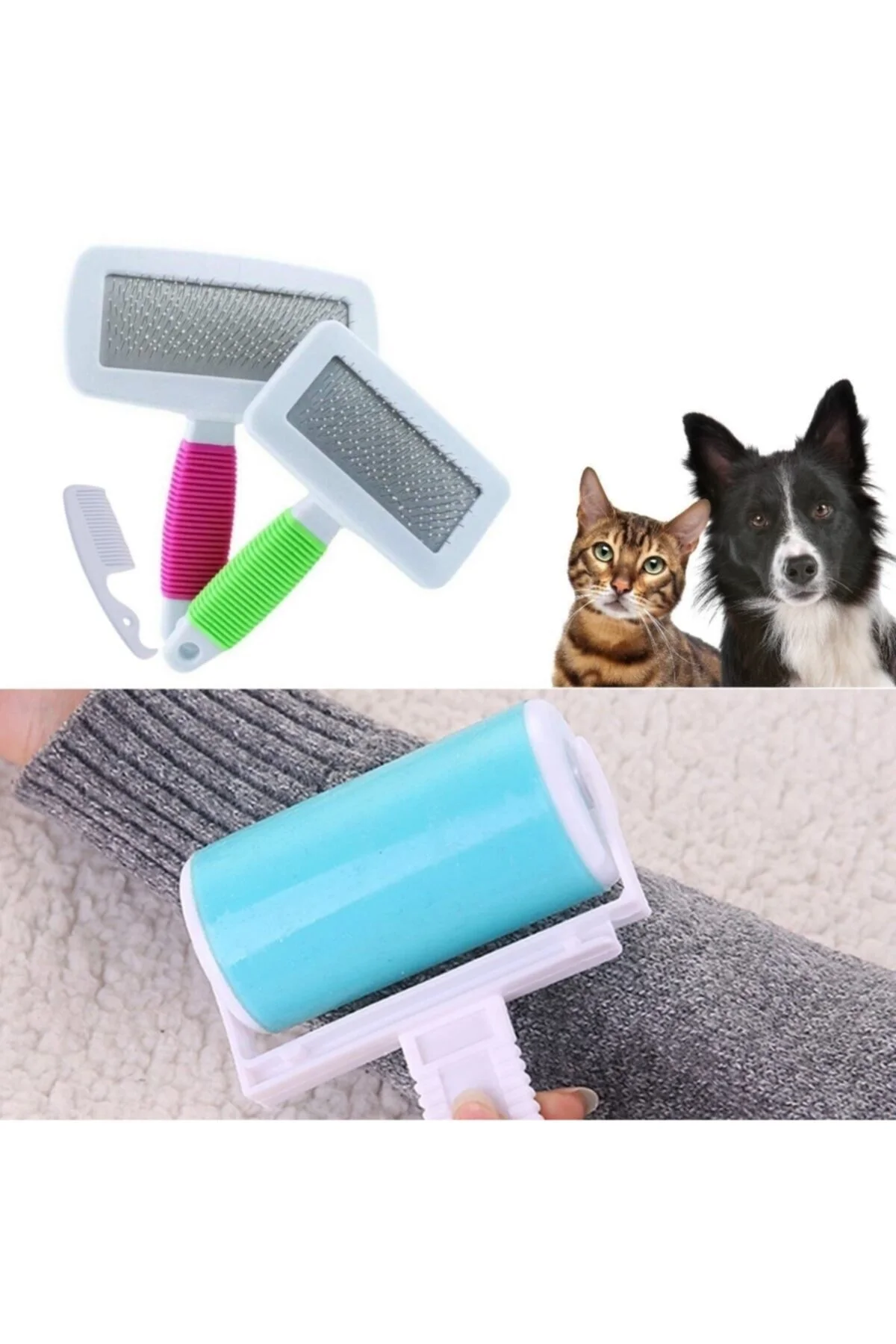 Yıkanabilir Pratik Tüy Ve Toz Toplama Rulosu Ve Kedi Köpek Telli Küçük Boy Tüy Bakım Seti