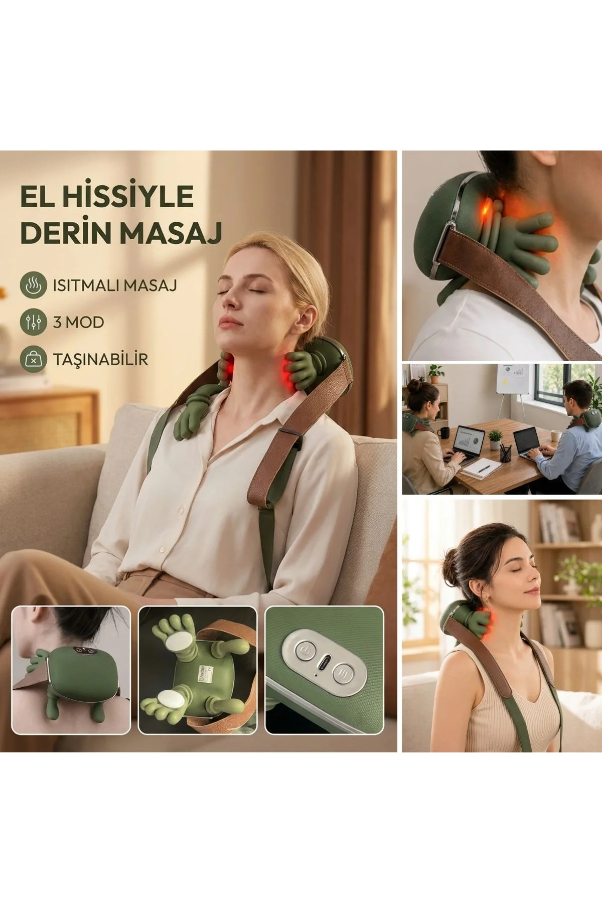 Şarjlı Isıtmalı Boyun ve Omuz Masaj Aleti Parmak Hareketini Taklit Eden Yoğurma Masaj Cihazı (4741) - Just Cheap Store Görsel 5