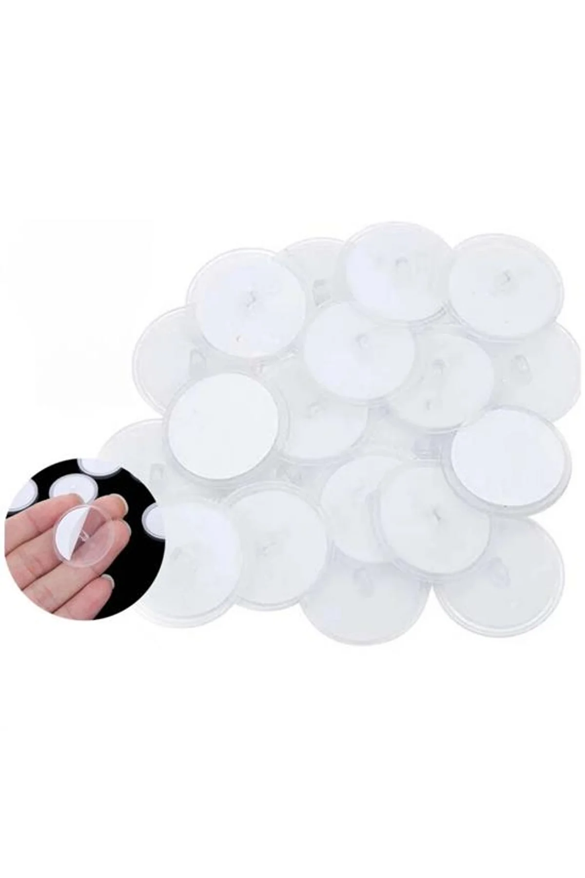20 Adet Şeffaf Yuvarlak 3 Cm Çaplı Güçlü Disk Yapışkanlar (4741)