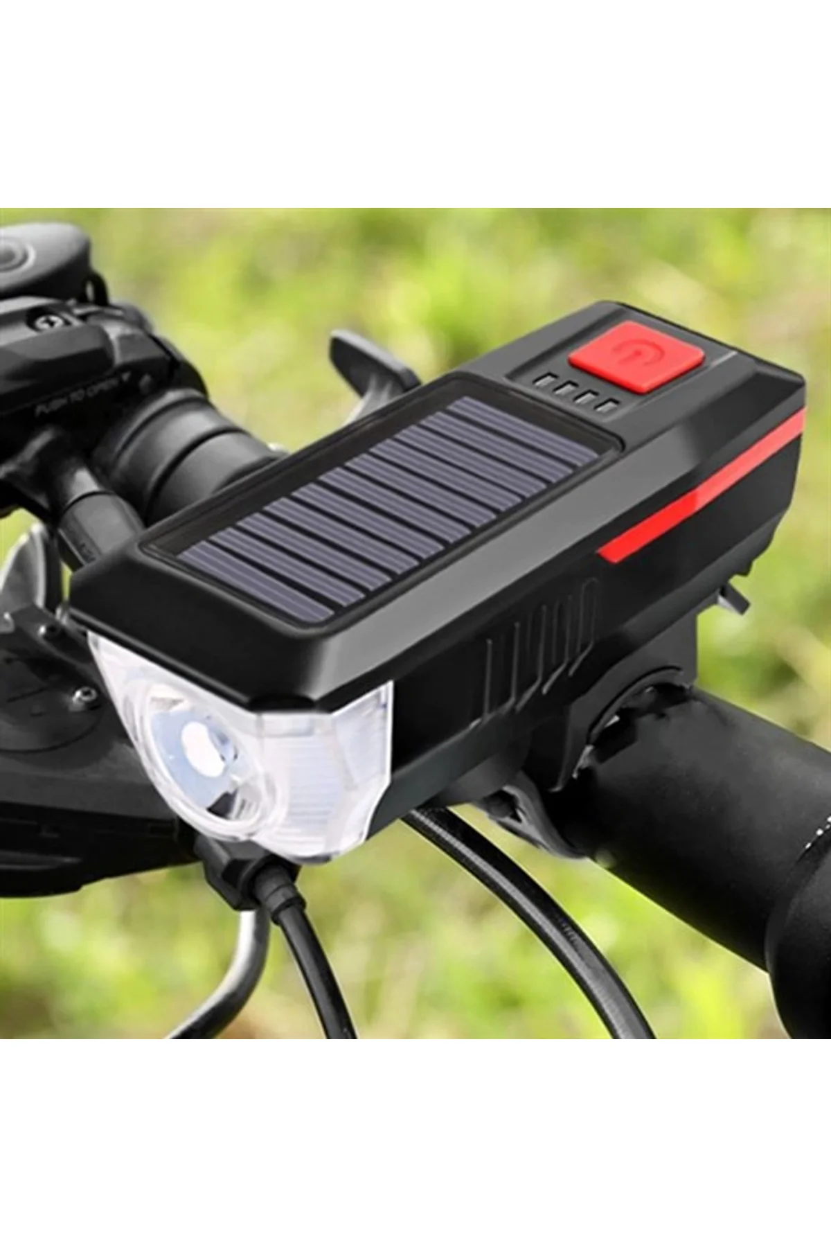 Solar Enerjili USB ile Şarj Edilebilir Ledli Bisiklet Feneri Kornalı ve Su Geçirmez Far (4741) - Just Cheap Store Görsel 4