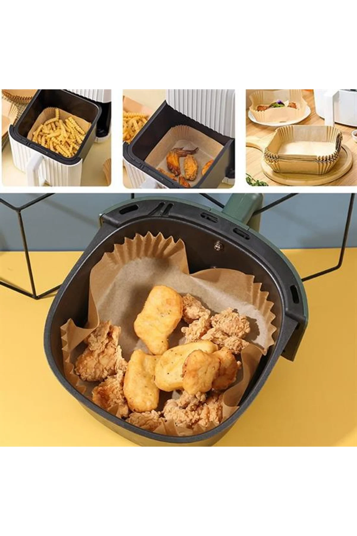 50 Adet Air Fryer Pişirme Kağıdı Tek Kullanımlık Yağ Geçirmez Yapışmaz Kare Tabak Model PVC (4741) - Just Cheap Store Görsel 2