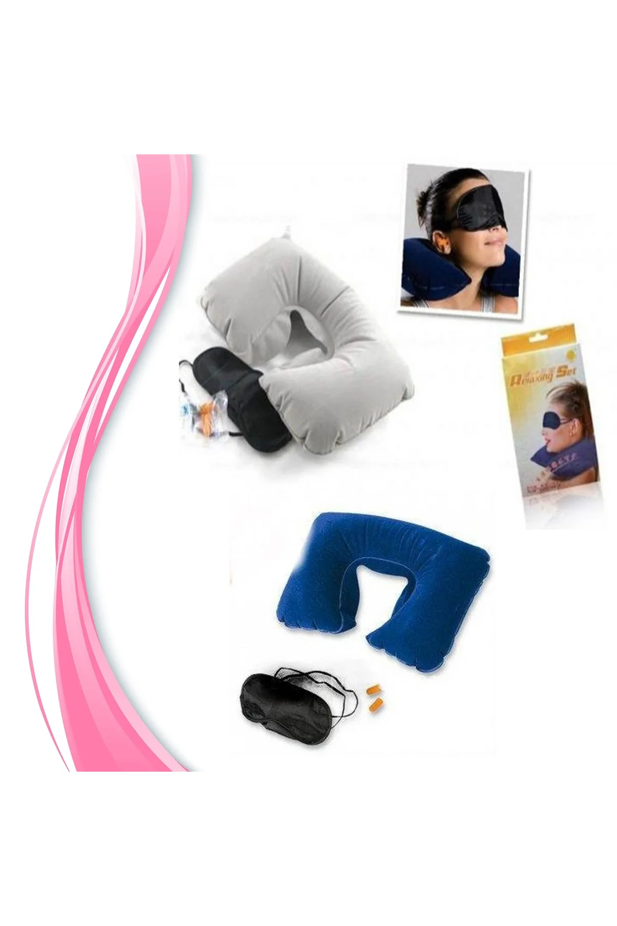 Üçlü Seyahat Seti Şişme Yastık Göz Bandı Kulak Tıkacı (4741) - Just Cheap Store Görsel 5