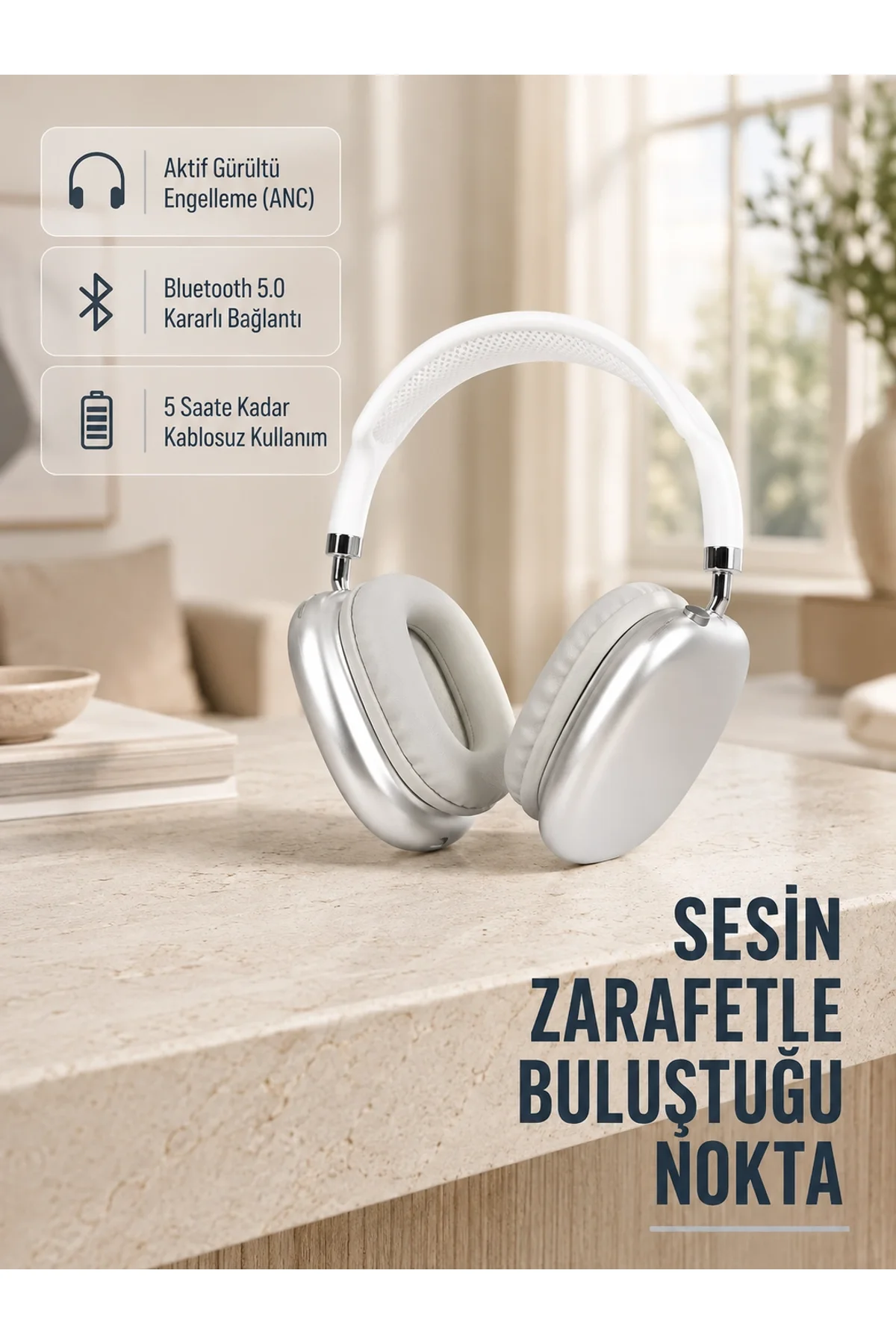 Bluetooth 5.0 Kulak Üstü Kulaklık – Uzamsal Ses, Gürültü Engelleme, Ergonomik Tasarım