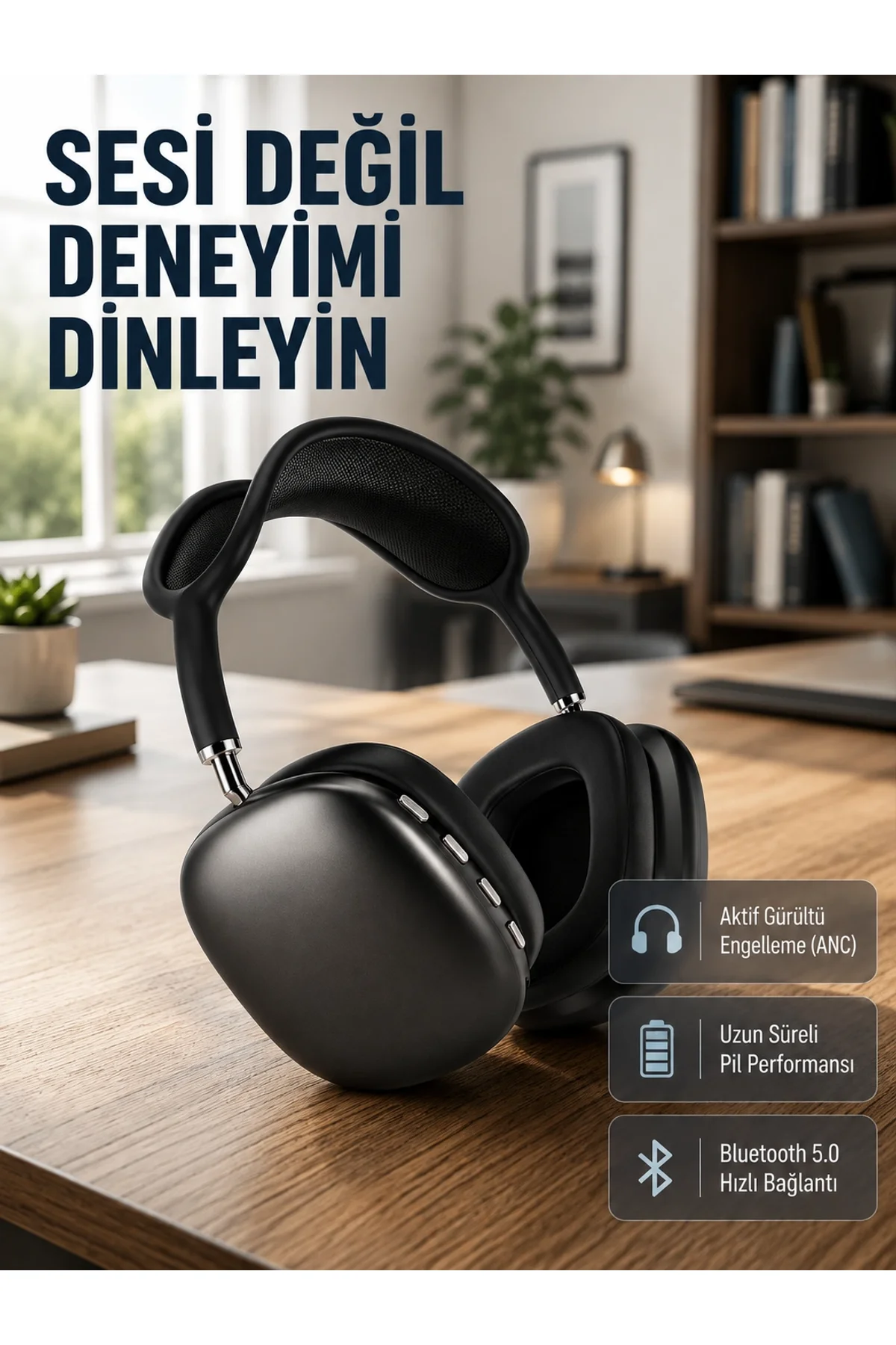 Bluetooth 5.0 Kulak Üstü Kulaklık – Gürültü Engelleme, Uzamsal Ses, Hızlı Şarj