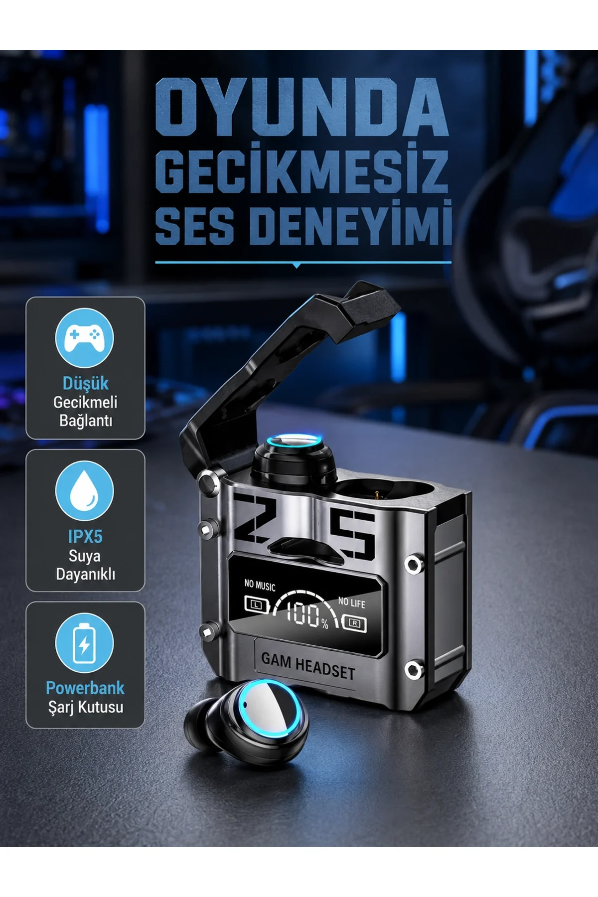 Powerbank Özellikli Bluetooth Kulaklık – Ergonomik, Suya Dayanıklı