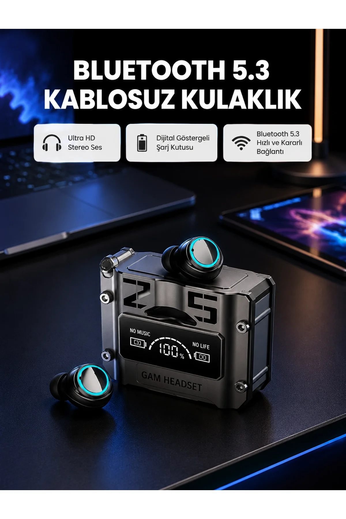Kablosuz Bluetooth 5.3 Kulaklık – Aktif Gürültü Engelleme Ve Gecikmesiz Oyun Modu