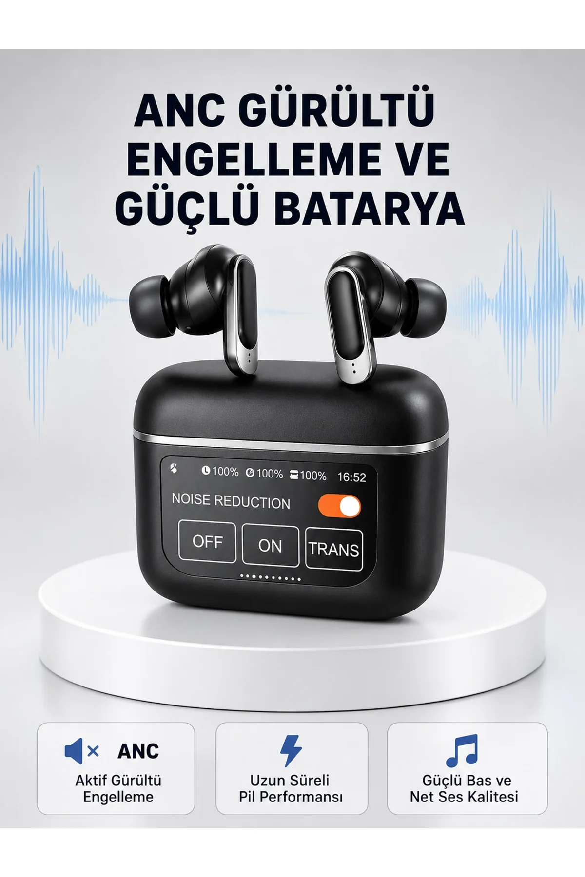 Anc Teknolojili Kablosuz Bluetooth Kulaklık – Dokunmatik, Dijital Göstergeli, Yüksek Ses Kalitesi