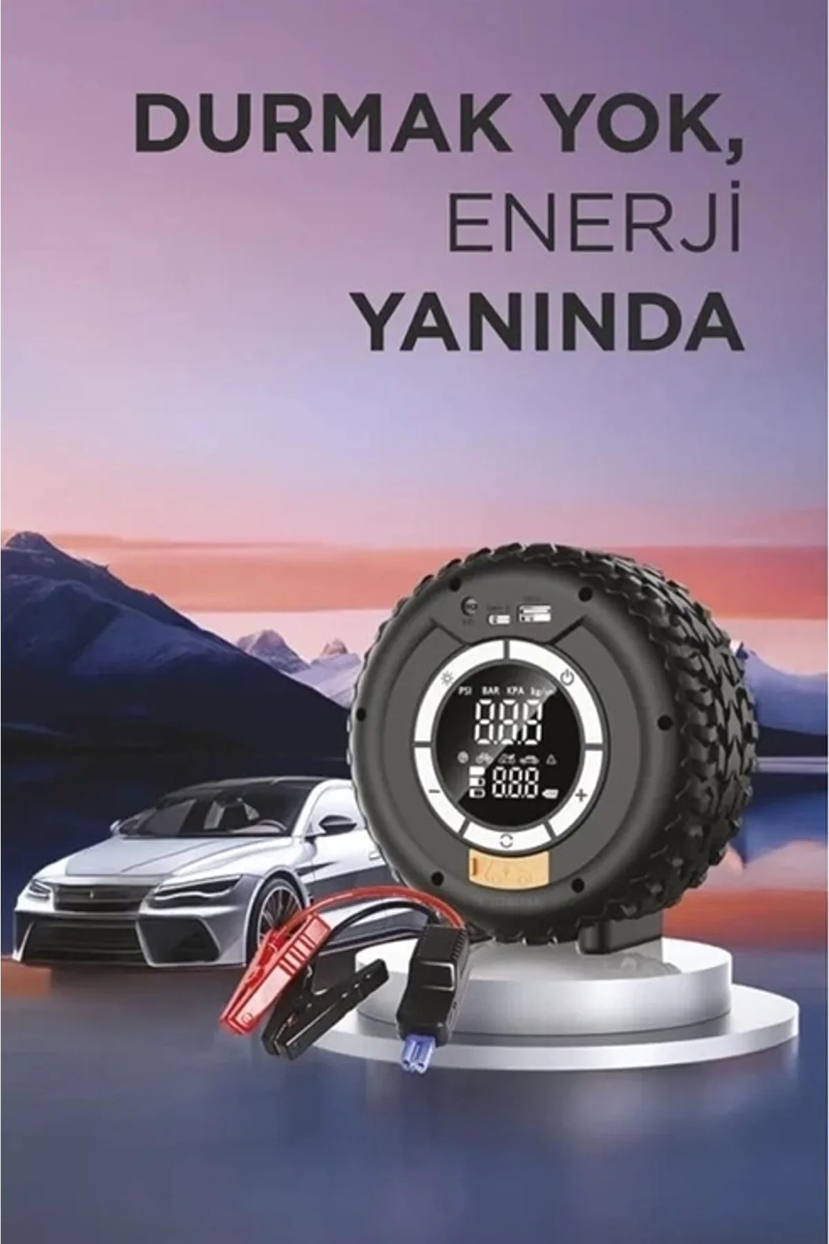 Taşnabilir Araç Akü Takviyeli ,powerbank Destekli ,ışıklı Oto Hava Kompresörü - Just Cheap Store Görsel 3