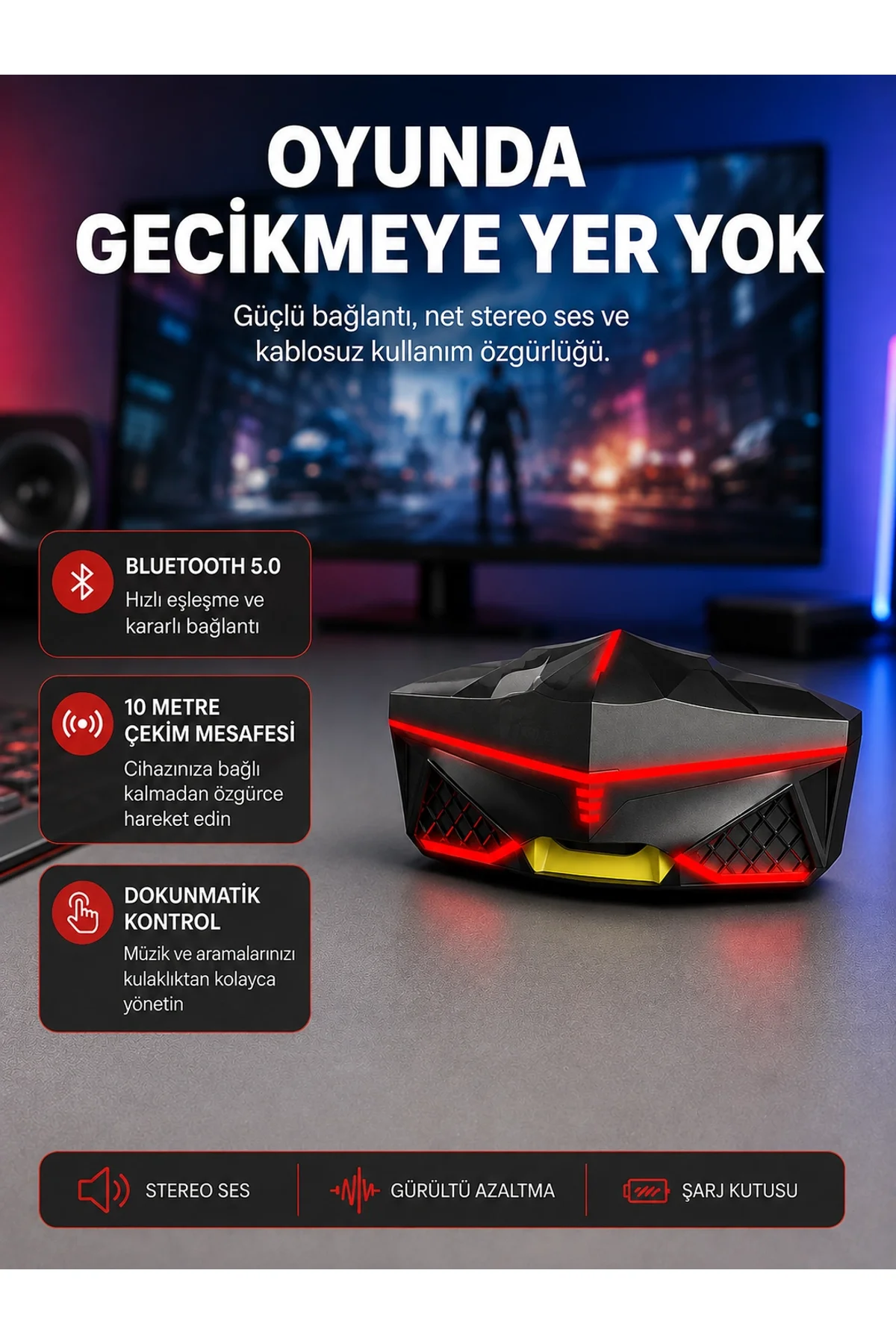 Kablosuz Bluetooth Kulaklık 5.0 Dokunmatik Kontrol Gürültü Engelleme