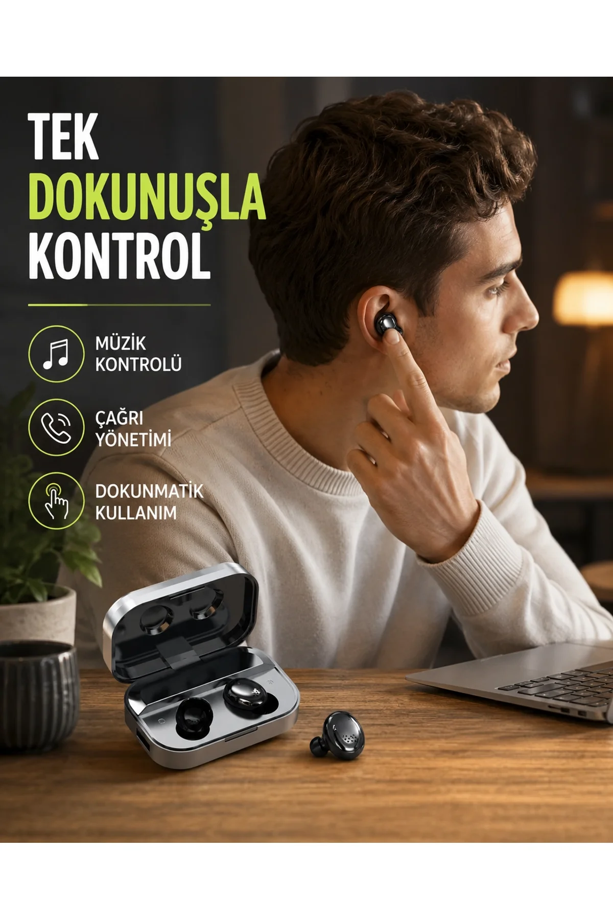 Kablosuz Kulak İçi Bluetooth Kulaklık – Dokunmatik Kontrol Ve Led Şarj Ekranı