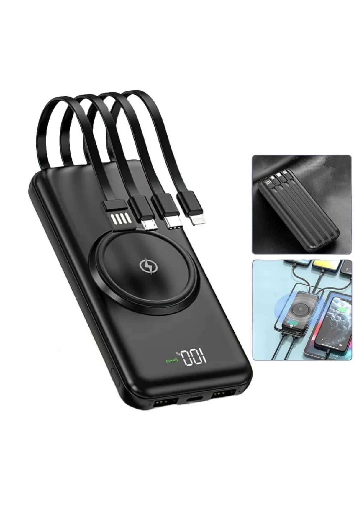 Wireless Powerbank 10000 Mah Led Ekranlı Dahili Kablolu Hızlı Şarj - Just Cheap Store Görsel 4