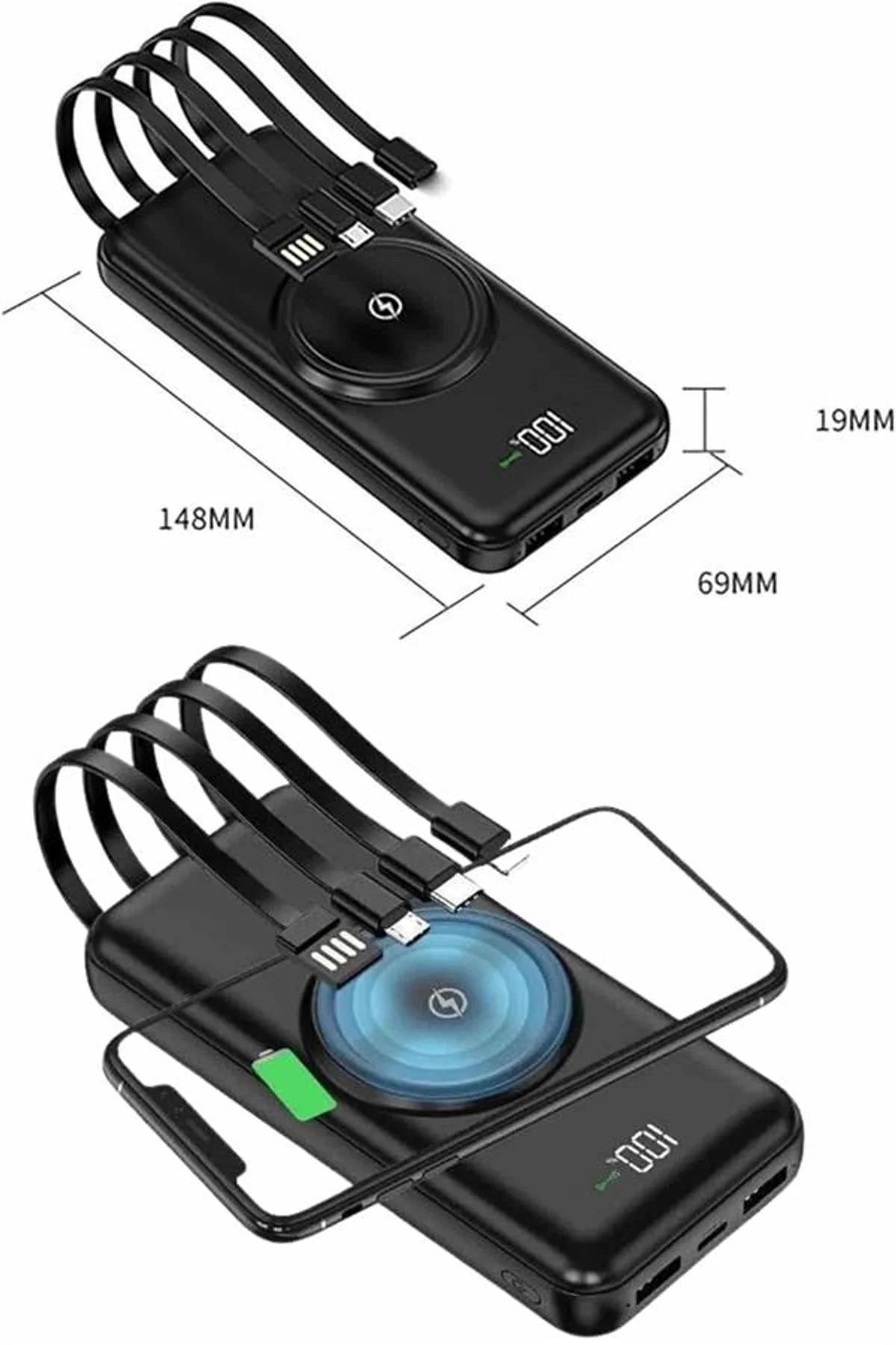 Wireless Powerbank 10000 Mah Led Ekranlı Dahili Kablolu Hızlı Şarj - Just Cheap Store Görsel 5