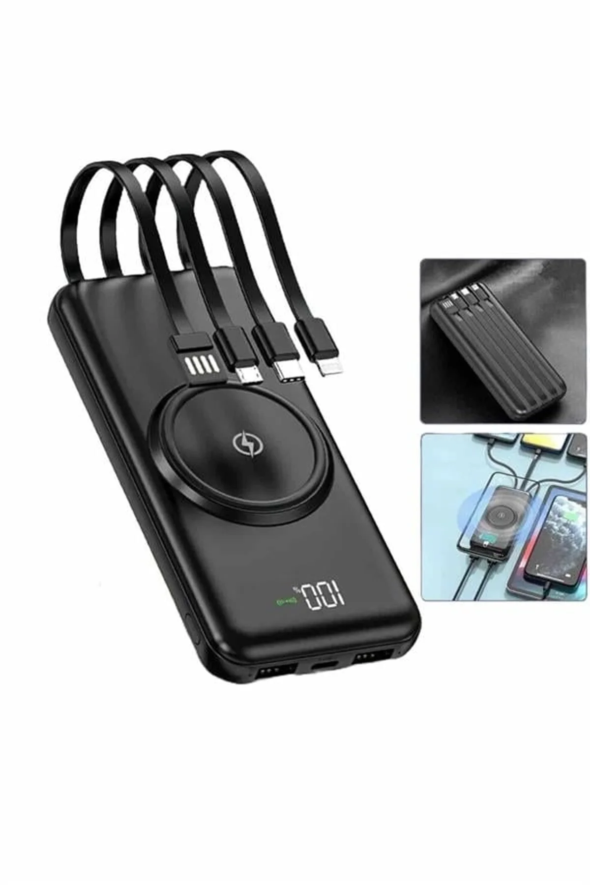Wireless Powerbank 10000 Mah Led Ekranlı Dahili Kablolu Hızlı Şarj - Just Cheap Store Görsel 4