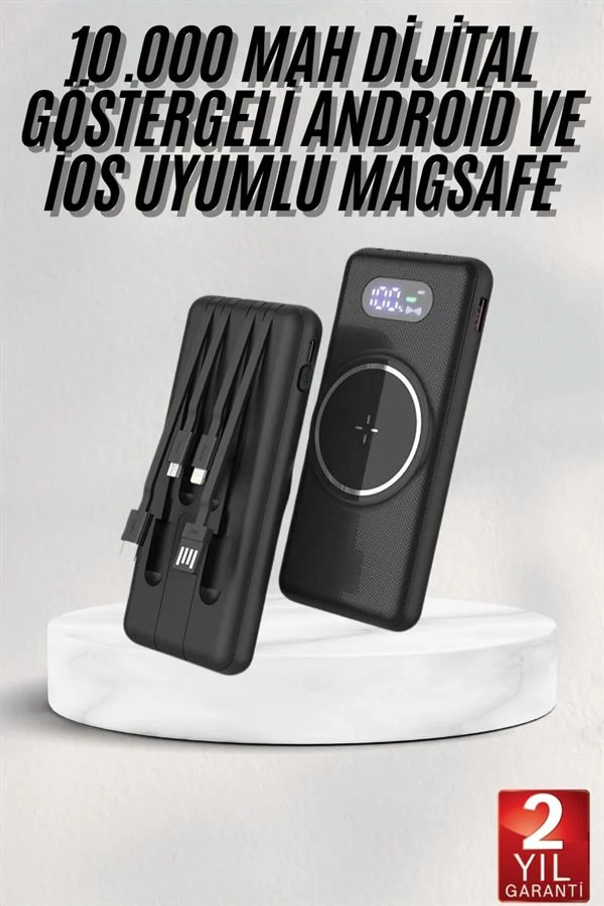 Wireless Powerbank 10000 Mah Led Ekranlı Dahili Kablolu Hızlı Şarj - Just Cheap Store Görsel 2