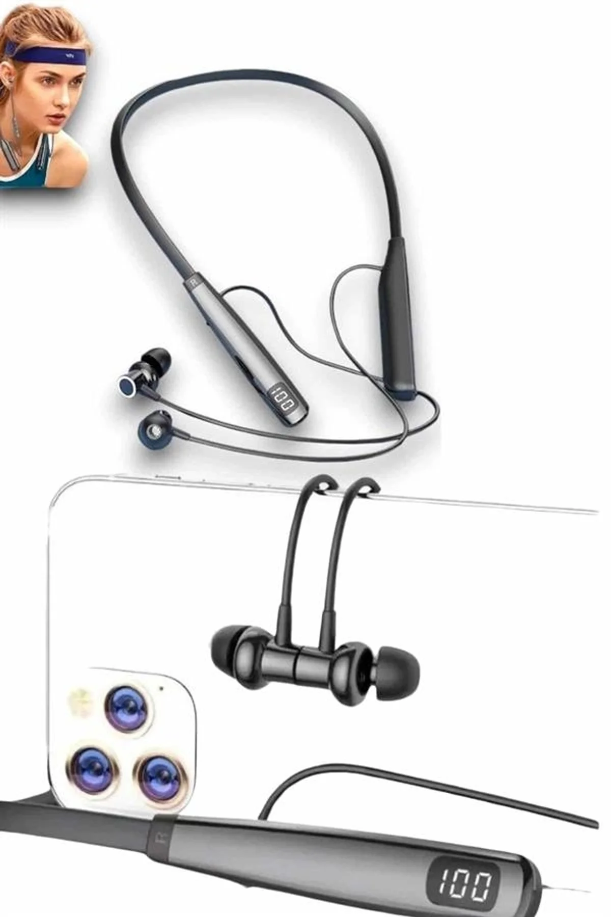 Bluetooth Kulaklık Şarj Göstergeli 100 Saat Şarj Kapasiteli Sporcu Kulaklık - Just Cheap Store Görsel 5