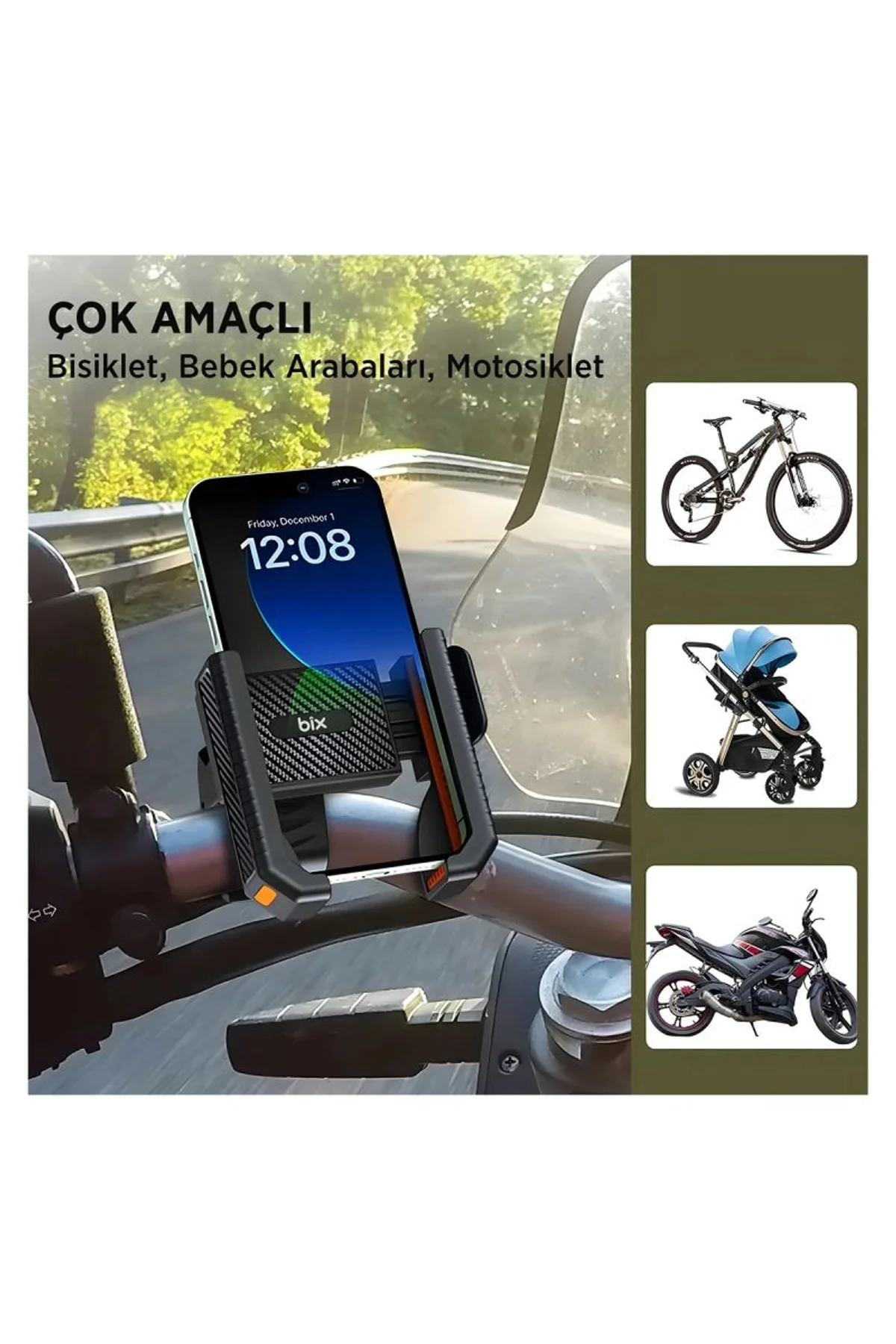 Gidon Bağlantılı Bisiklet Motosiklet İçin Esnek Abs 4-7.8″ İnç Telefon Tutucu 360° Dönebilen Tasarım - Just Cheap Store Görsel 5