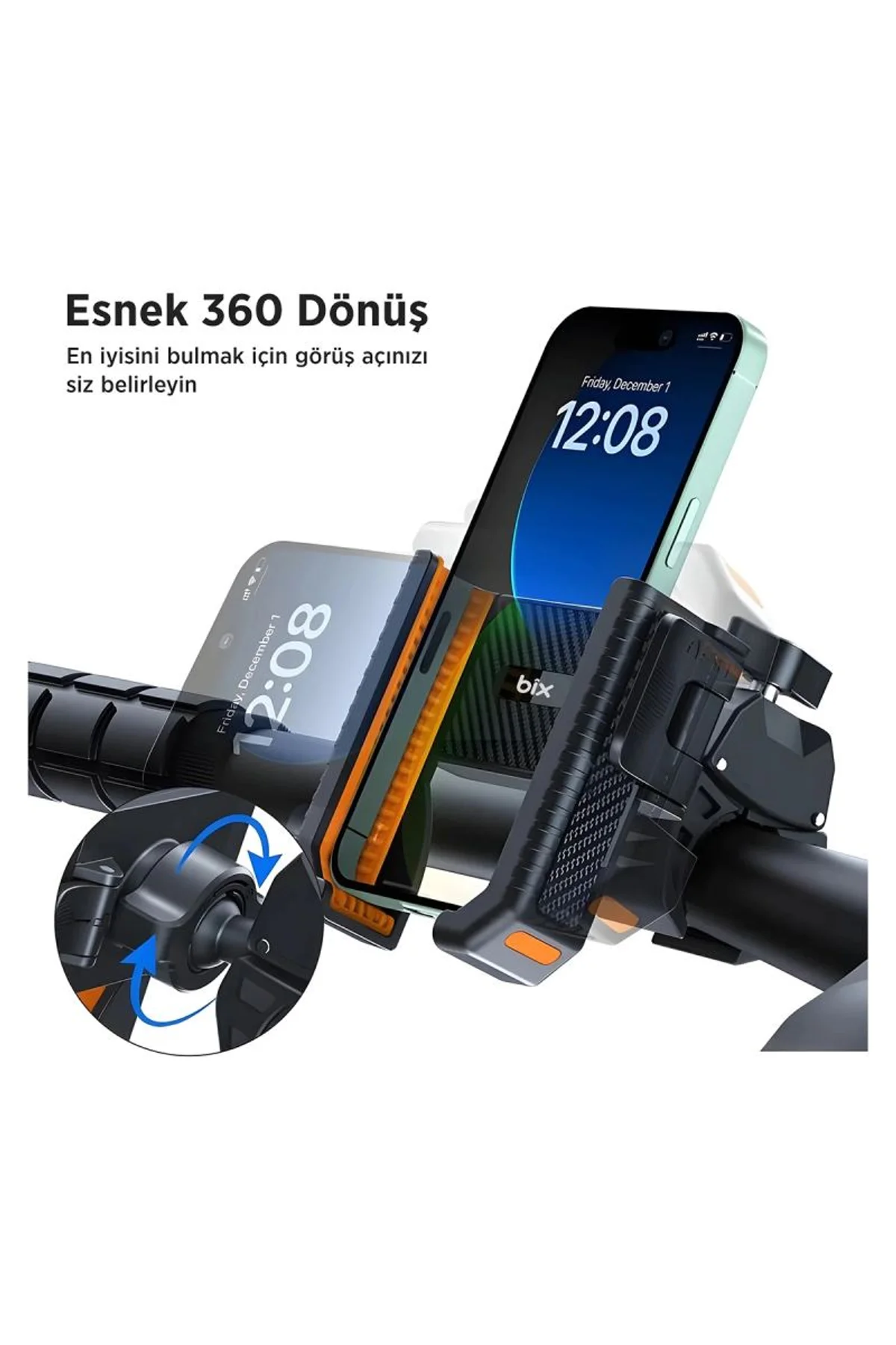 Gidon Bağlantılı Bisiklet Motosiklet İçin Esnek Abs 4-7.8″ İnç Telefon Tutucu 360° Dönebilen Tasarım - Just Cheap Store Görsel 2
