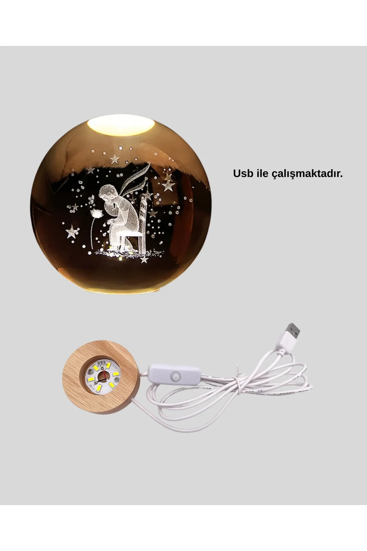 8 Cm Küçük Prens Cam Küre Usb Işıklı Ahşap Tabanlı Dekor - Just Cheap Store Görsel 5