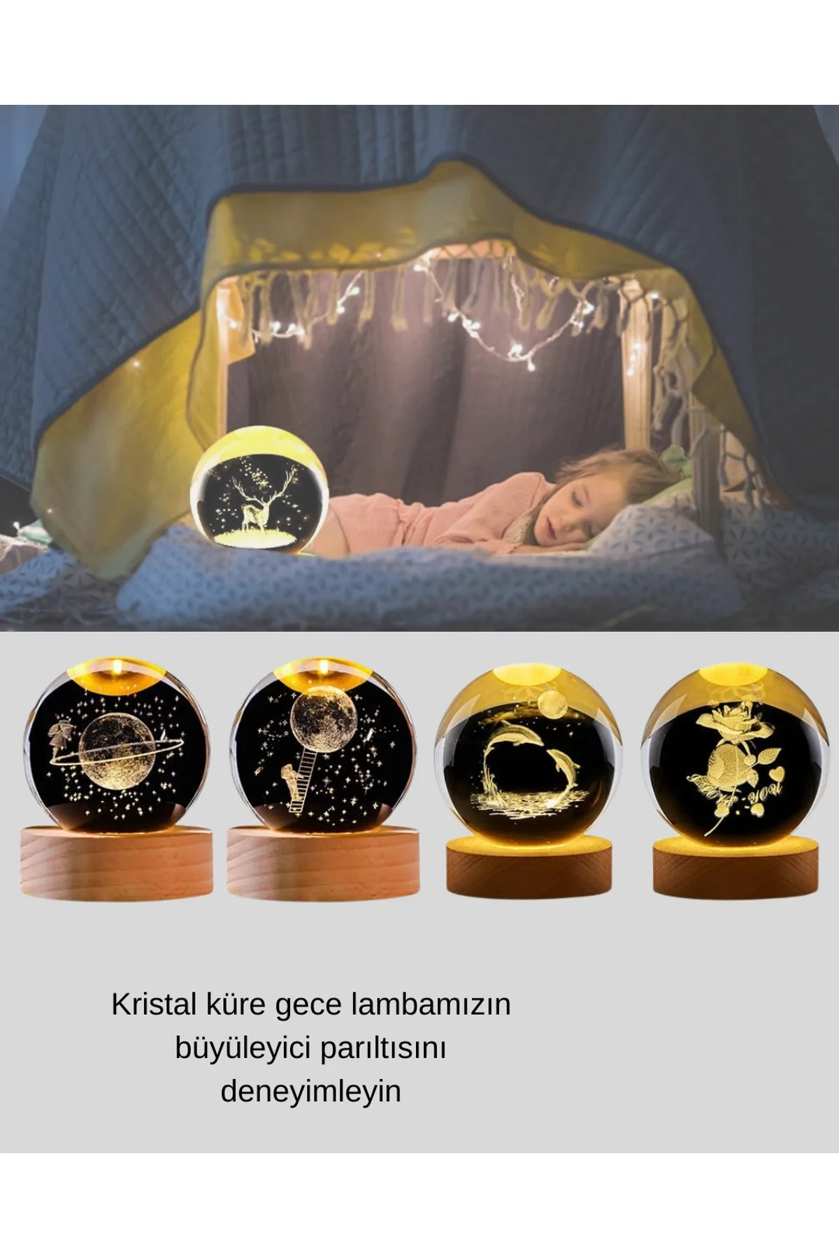Yunus Temalı Kristal Küre Usb Işıklı Ahşap Altlıklı Gece Lambası - Just Cheap Store Görsel 3