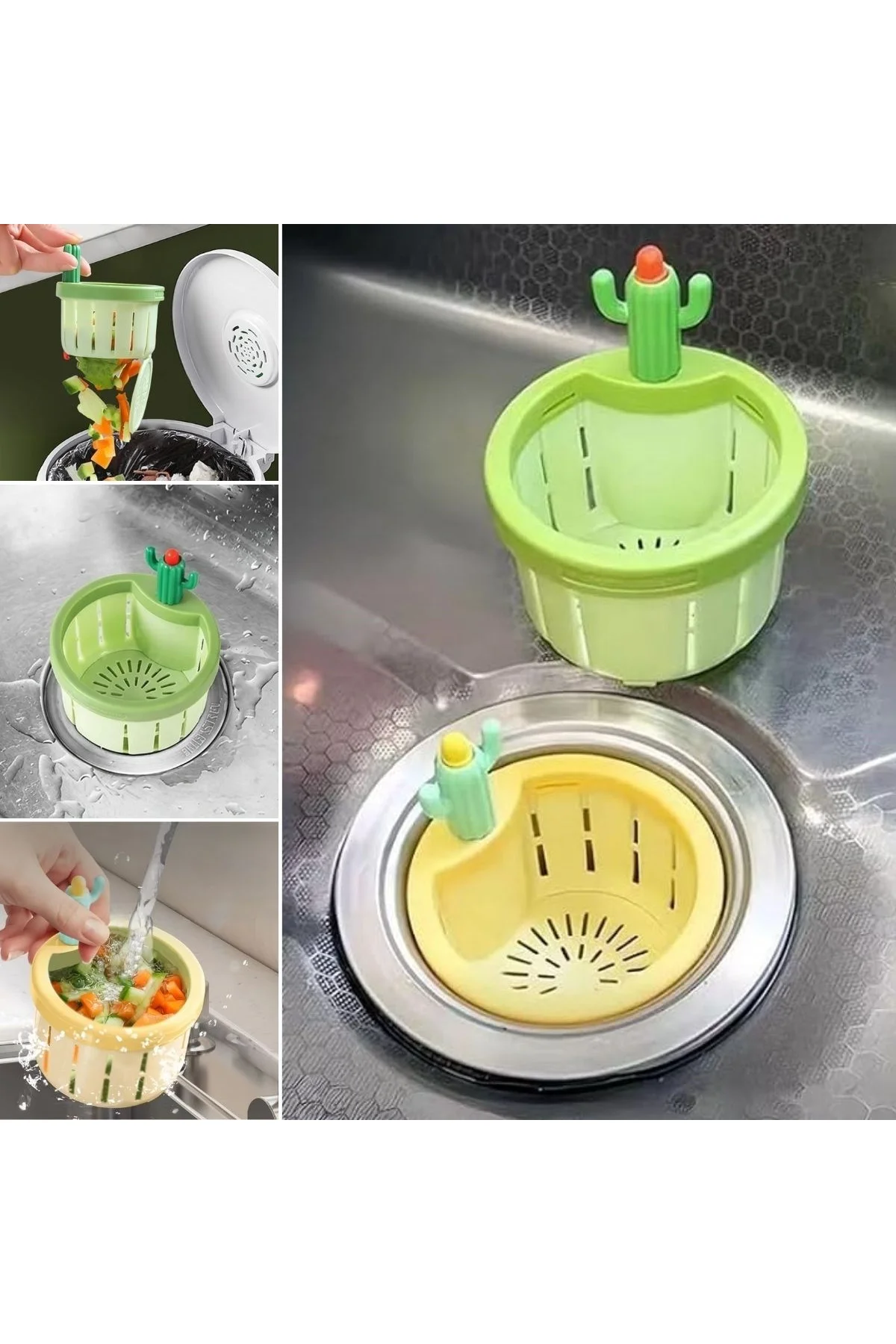 Basmalı Kaktüs Mutfak Lavabo Süzgeci – Sebze Artıkları ve Yemek Kalıntıları İçin Gider Filtresi (474
