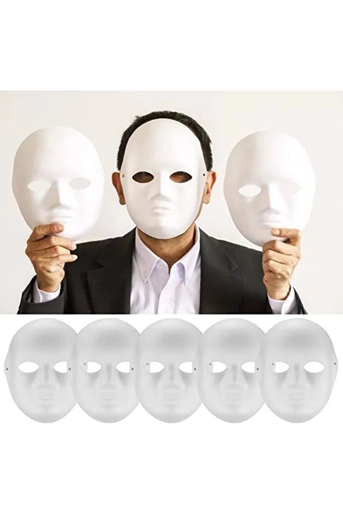 Beyaz Renk Boyanabilir Anonim Tam Yüz Cosplay Maske 24x18 Cm - Just Cheap Store Görsel 5