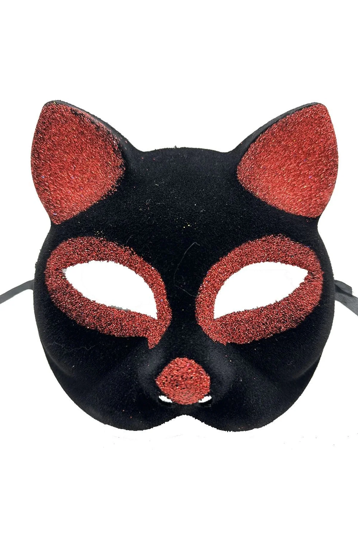 Siyah Renk Kırmızı Simli Süet Kaplama Kedi Maskesi 18x14 Cm - Just Cheap Store Görsel 3