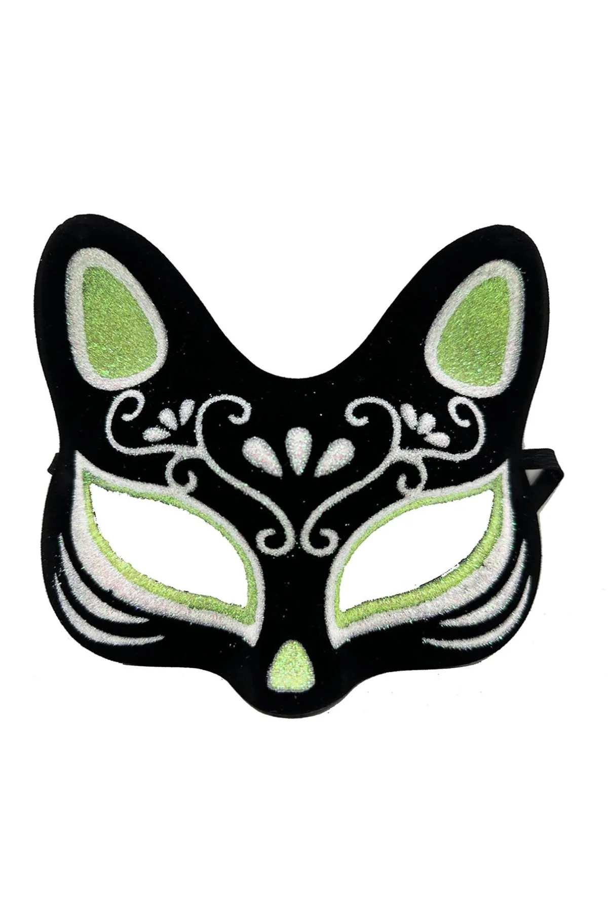 Siyah Renk Süet Kaplama Üzeri Gümüş Yeşil Simli Kedi Maskesi 17x14 Cm - Just Cheap Store Görsel 5